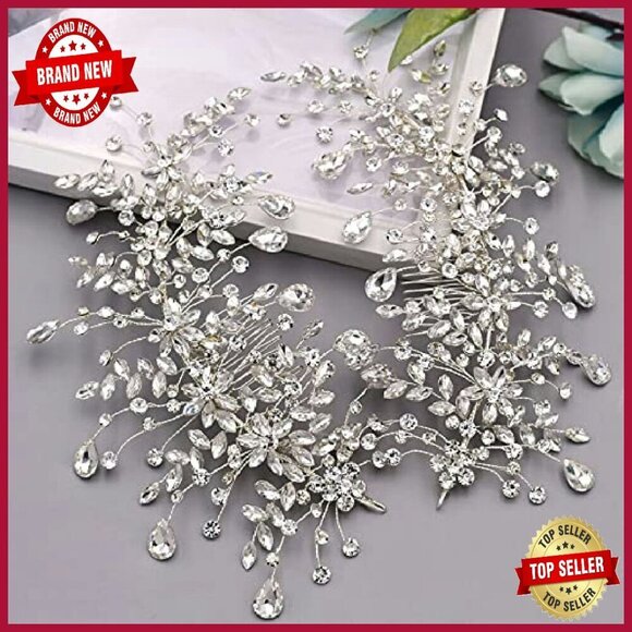 Silver Rhinestone Wedding Tiara Bridal Hair Comb Accessory main image 7
